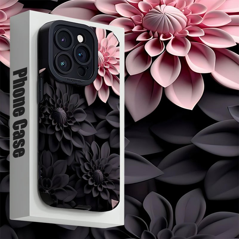 Coque de téléphone à motif floral 3D rose et noir pour les modèles d'iPhone