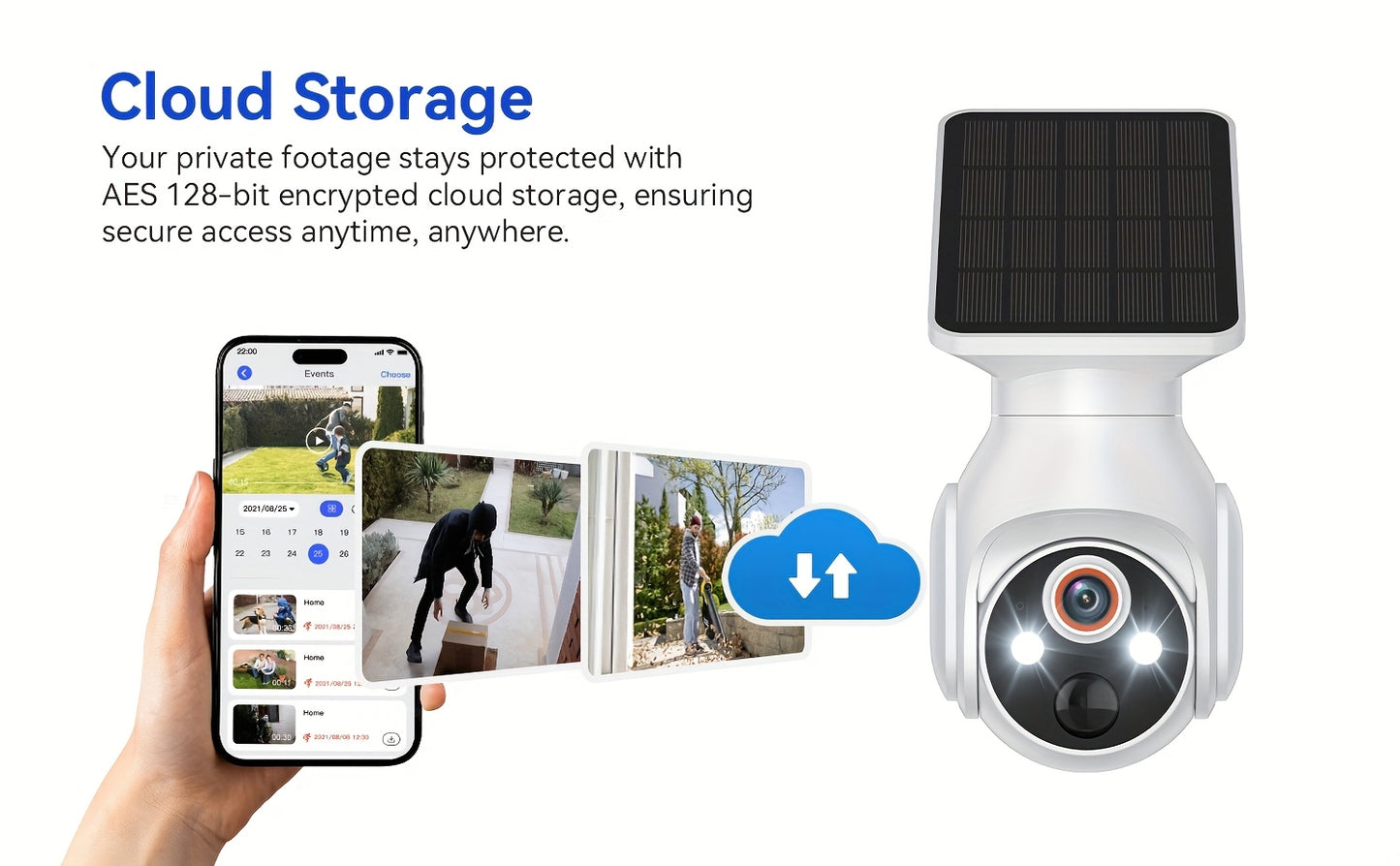 Caméra de sécurité extérieure sans fil avec panneau solaire, caméra WiFi pour la sécurité de votre domicile avec vision nocturne couleur 1080p