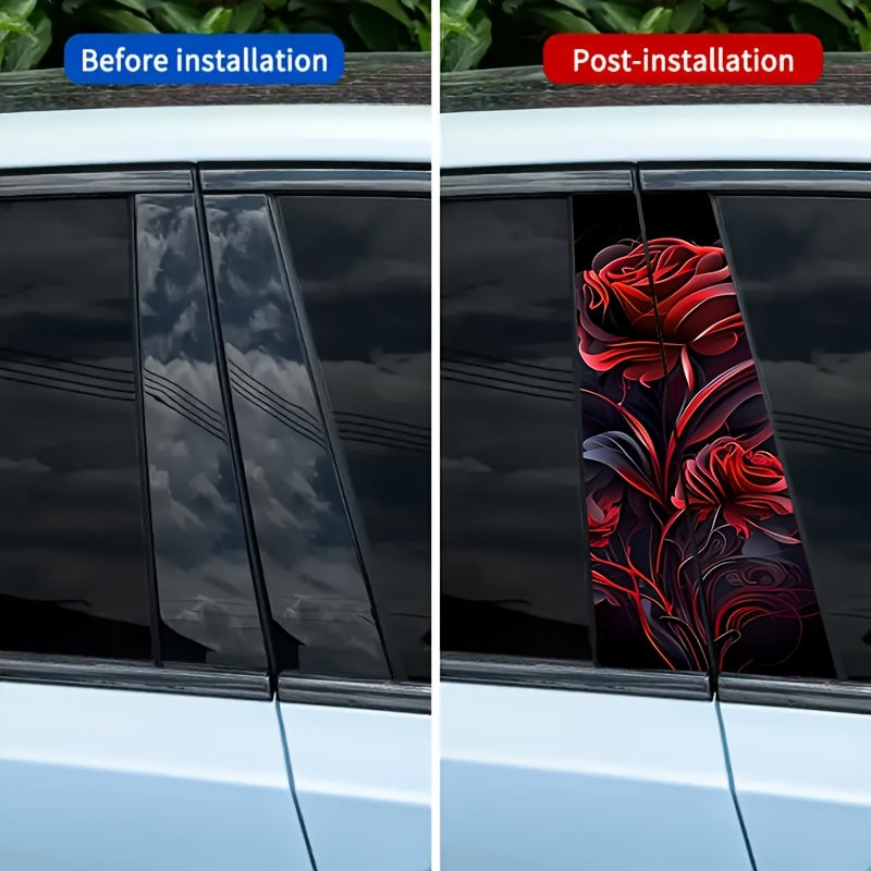 Lot de 2 autocollants roses rouges éclatantes pour voiture - Vinyle durable