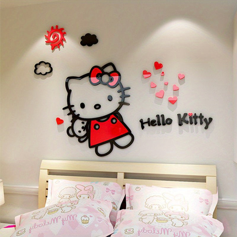 For Hello Kitty 3D Wall Sticker Set, Contemporary Style Acrylic Wall Decals, Waterproof Cartoon Murals, with for Bedroom, Living Room, Classroom, Party Decor, and Unique Birthday & Christmas Gift - Topdecheztop.fr