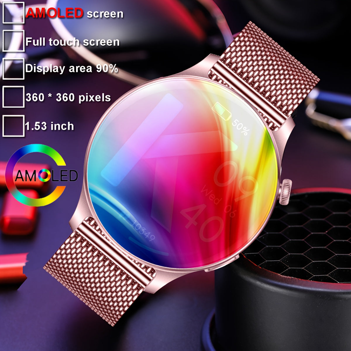 Montre Connectée Femme – Écran AMOLED 1,53", 100+ Modes Sportifs, Appels Sans Fil & IP68 | Charge Magnétique