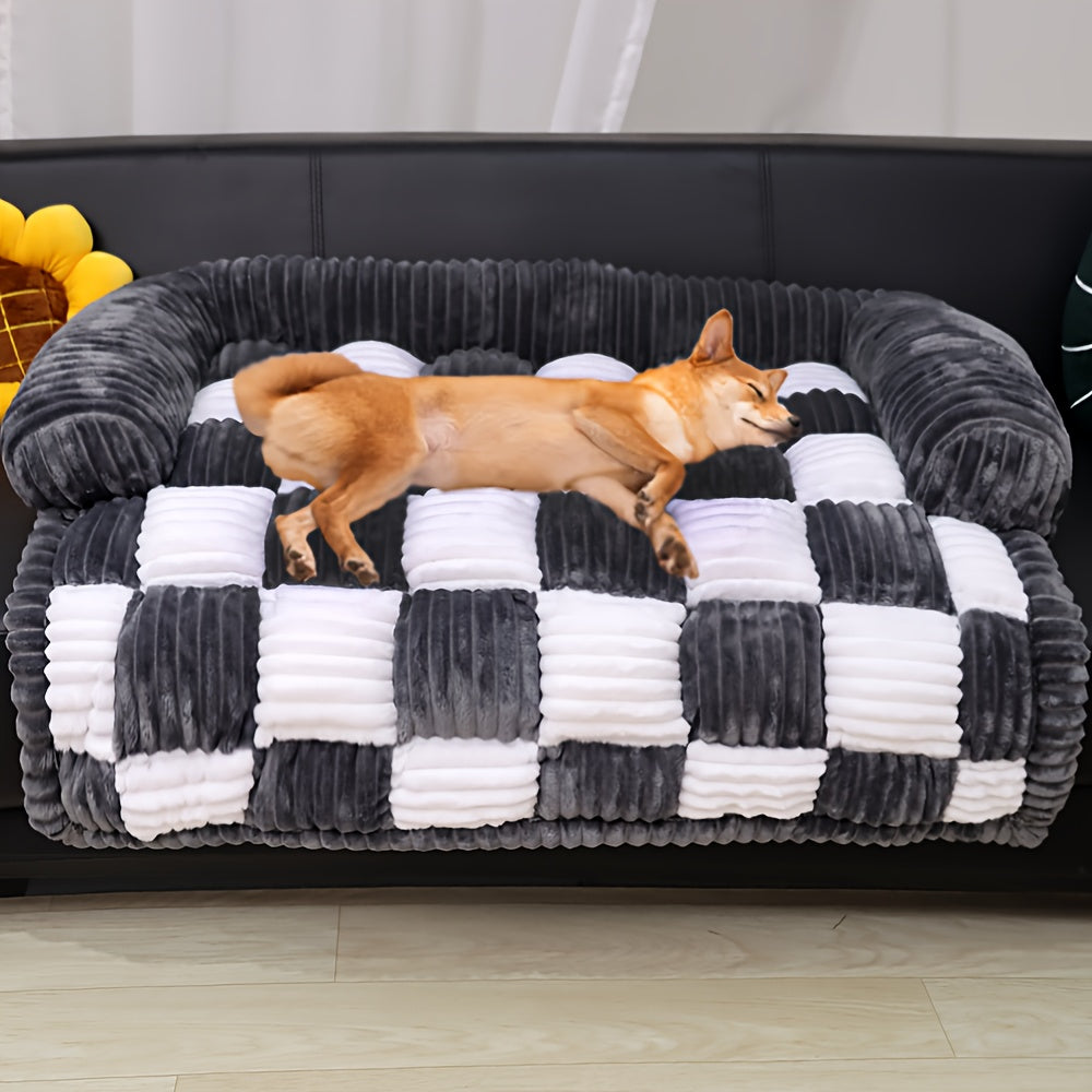 Canapé-lit pour chien à carreaux moelleux, mobilier pour animaux