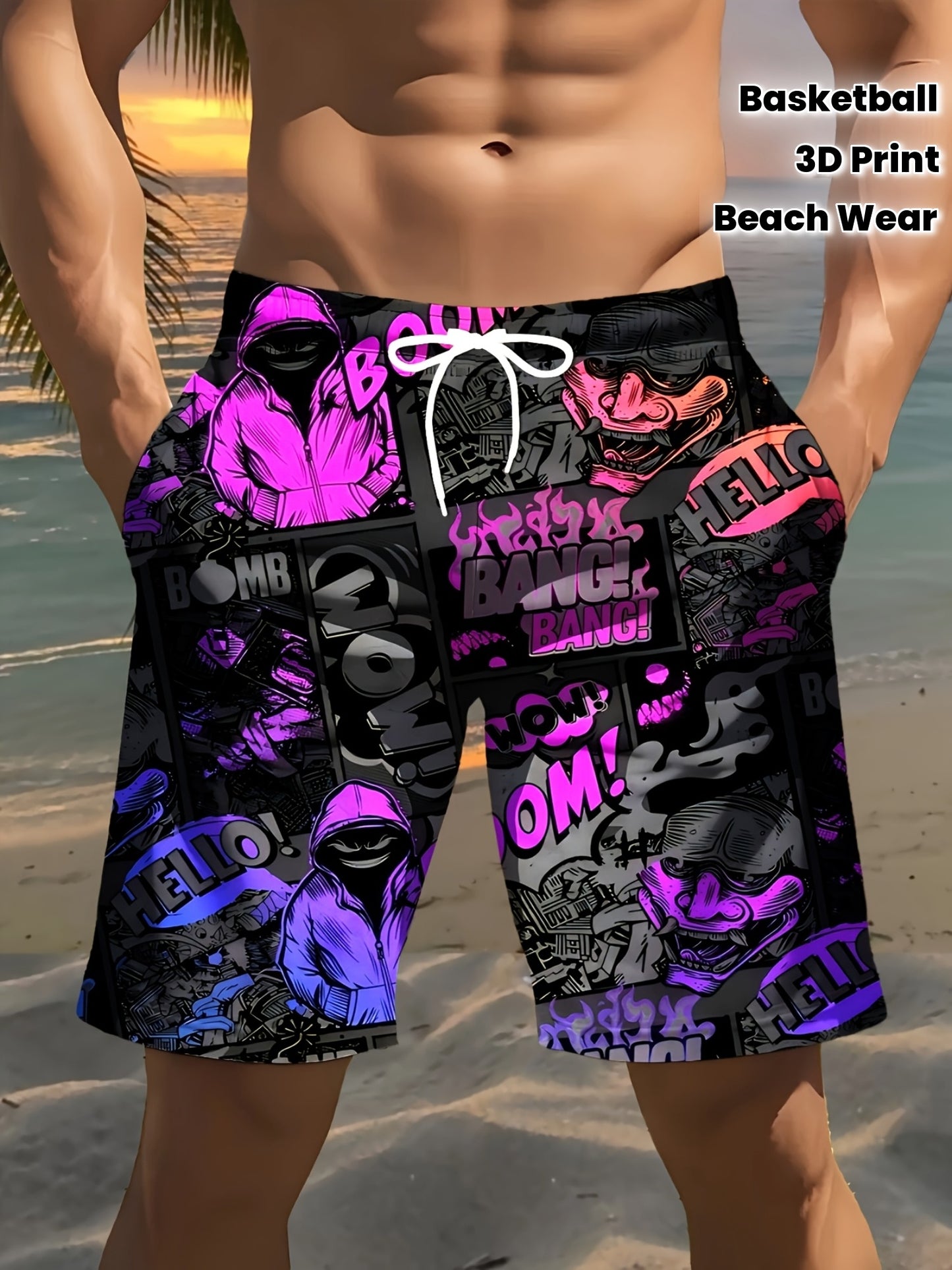 Short de plage imprimé pour homme, style hip-hop, imprimé 3D