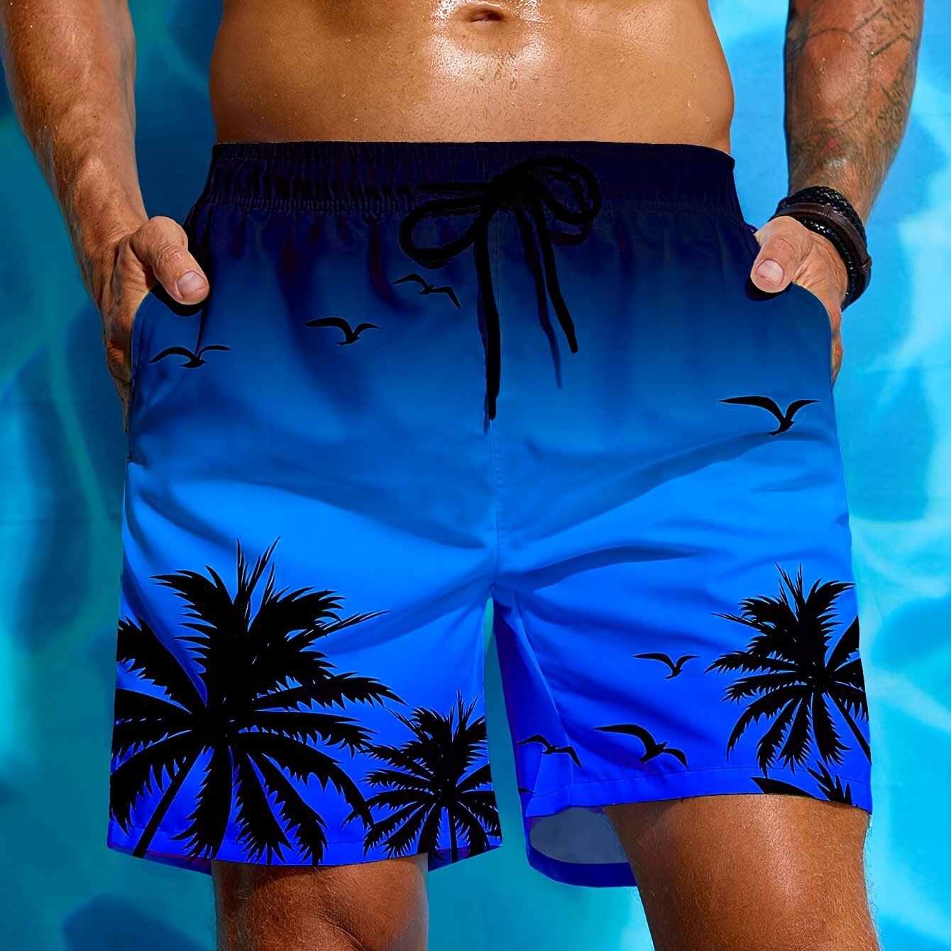 Short de plage pour homme à imprimé palmier 3D