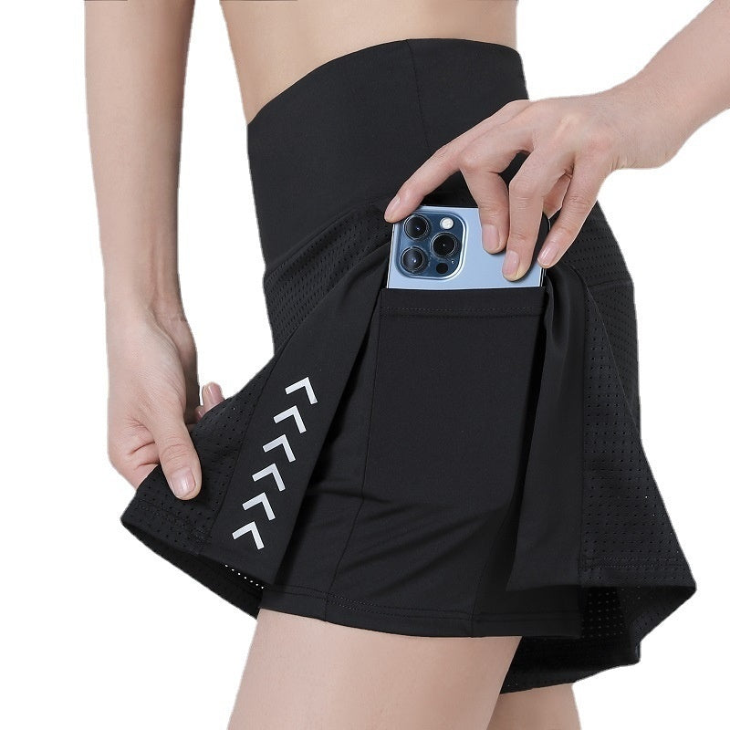 Shorts  de sport lumineuse imprimée avec poches, taille haute, en maille respirante