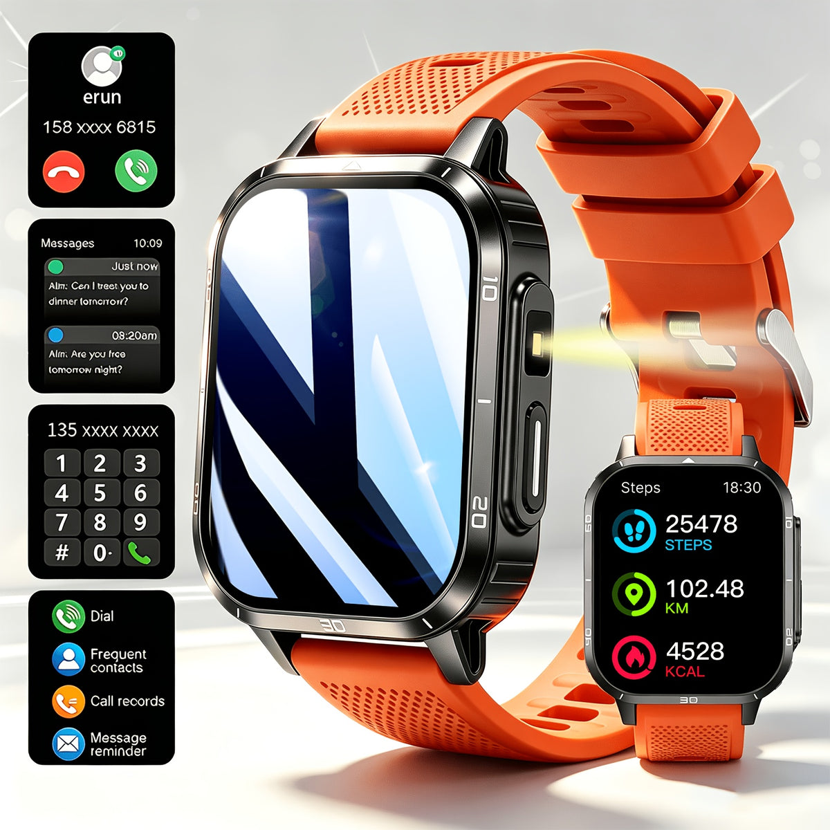 Nouvelle montre connectée multifonctionnelle, une montre connectée de sport en plein air pour hommes et femmes, prend en charge les appels sans fil/notifications de messages texte, se connecte aux téléphones iPhone/Android, et dispose d'un suivi de la condition physique, d'un contrôle de la musique