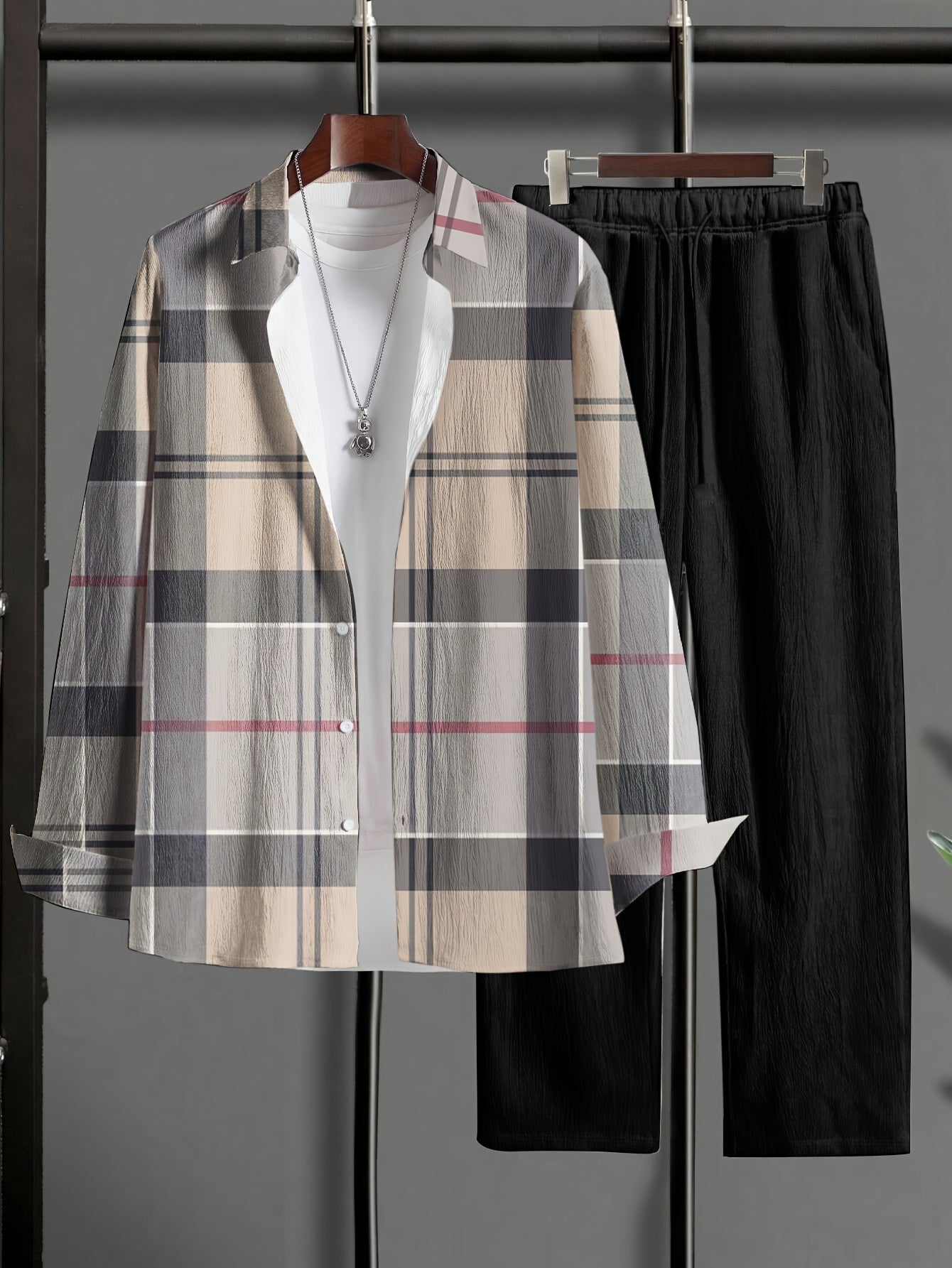 Ensemble chemise en maille pour homme, grandes tailles