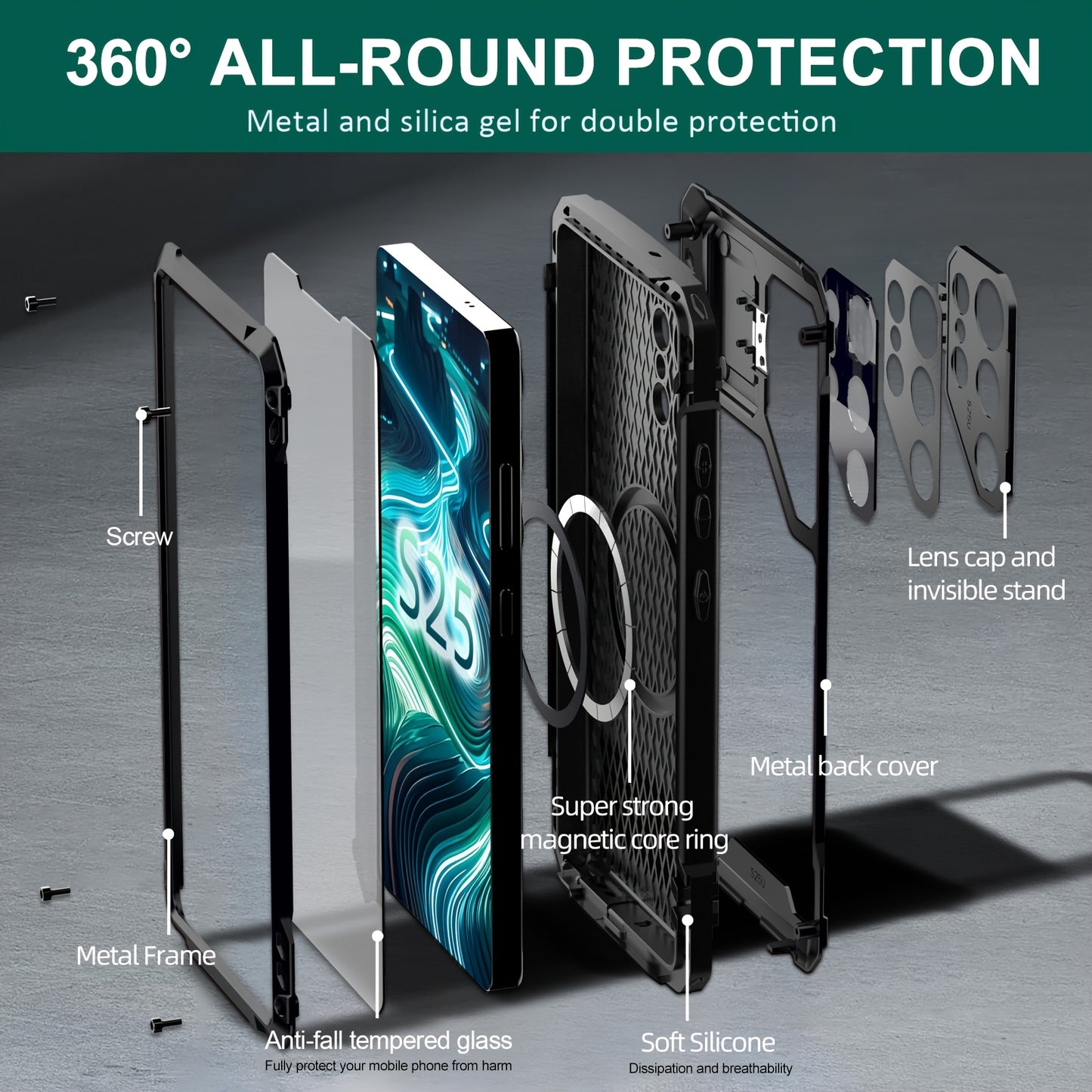 Phone case: for  S24 S23 Ultra armor metal magnetic phone case heavy duty shockproof aluminum cover screen protector