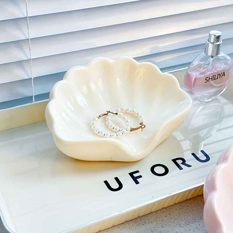 Light Luxury Bathroom Soap Dish, Shell Soap Holder with Drainage System for Creative Sink Organization and Storage, Space-Saving Bath Accessory Organizer, Multi-Functional Soap Dispenser and Sponge Caddy, Decorative Shower Sh