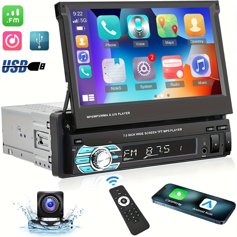 Autoradio PODOFO CarPlay sans fil simple DIN avec écran tactile HD