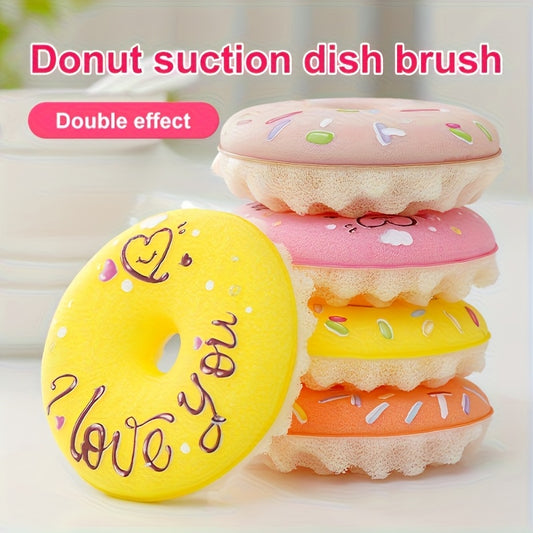 Lot de 5 PCS éponges-brosses, 4 éponges à vaisselle en forme de donut avec 1 ventouse