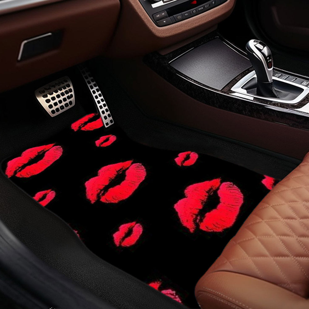 Lot de 4 tapis de sol de voiture à motif lèvres rouges