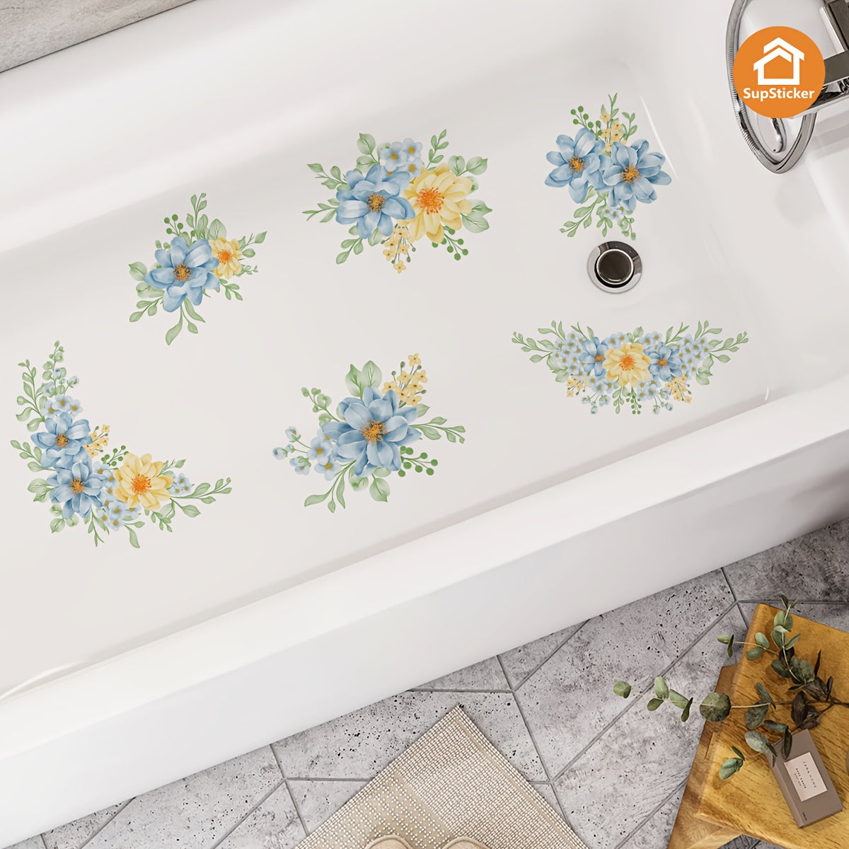 Sticker de baignoire autocollant à motif floral rose