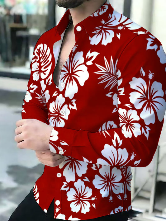 Chemise imprimée à manches longues pour homme, coupe ajustée