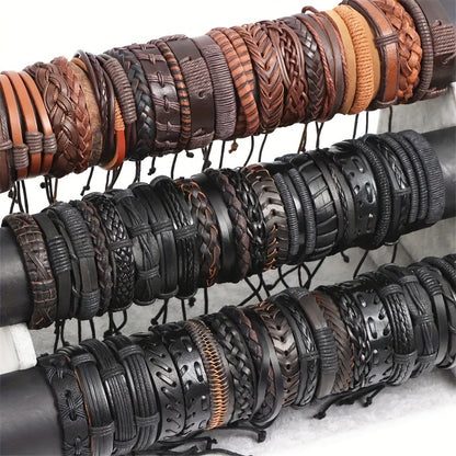 Bracelets Punk rétro en cuir PU pour hommes 10pcs NOIR