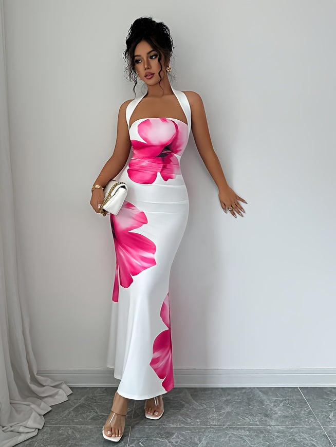 Robe d'été sans manches à imprimé floral, coupe cintrée