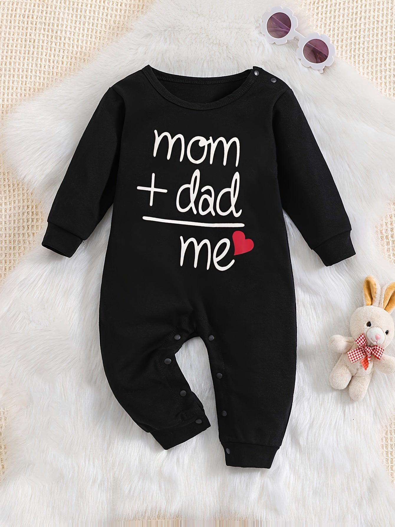 Baby Cute Onesie, Long-sleeved Cotton Jumpsuit With Mom+dad=me Print - Topdecheztop.fr