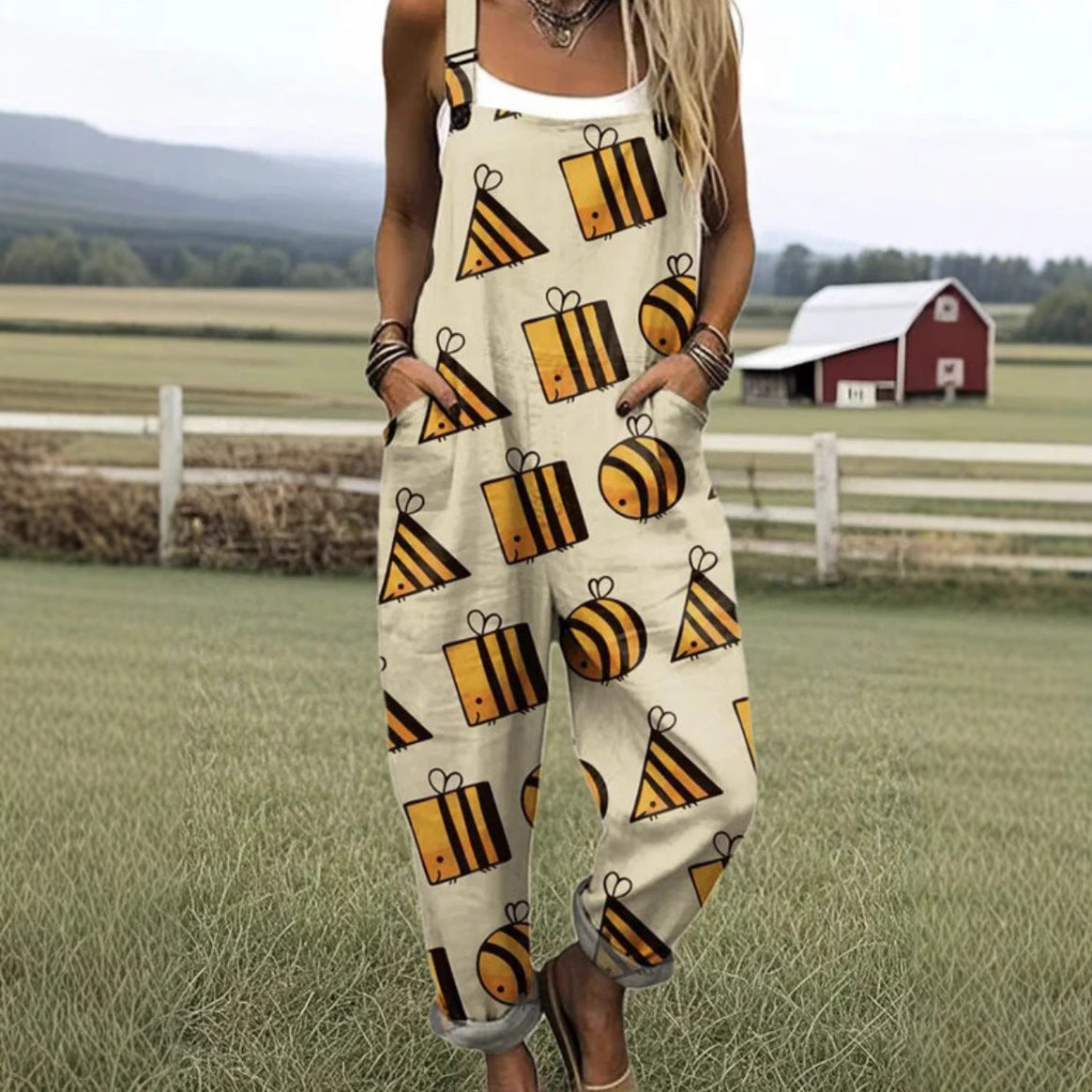 Pantalon à bretelles décontracté à boutons imprimés en 3D numérique