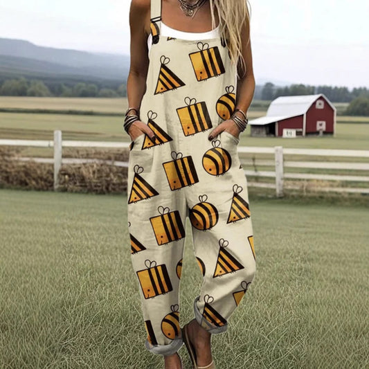 Pantalon à bretelles décontracté à boutons imprimés en 3D numérique