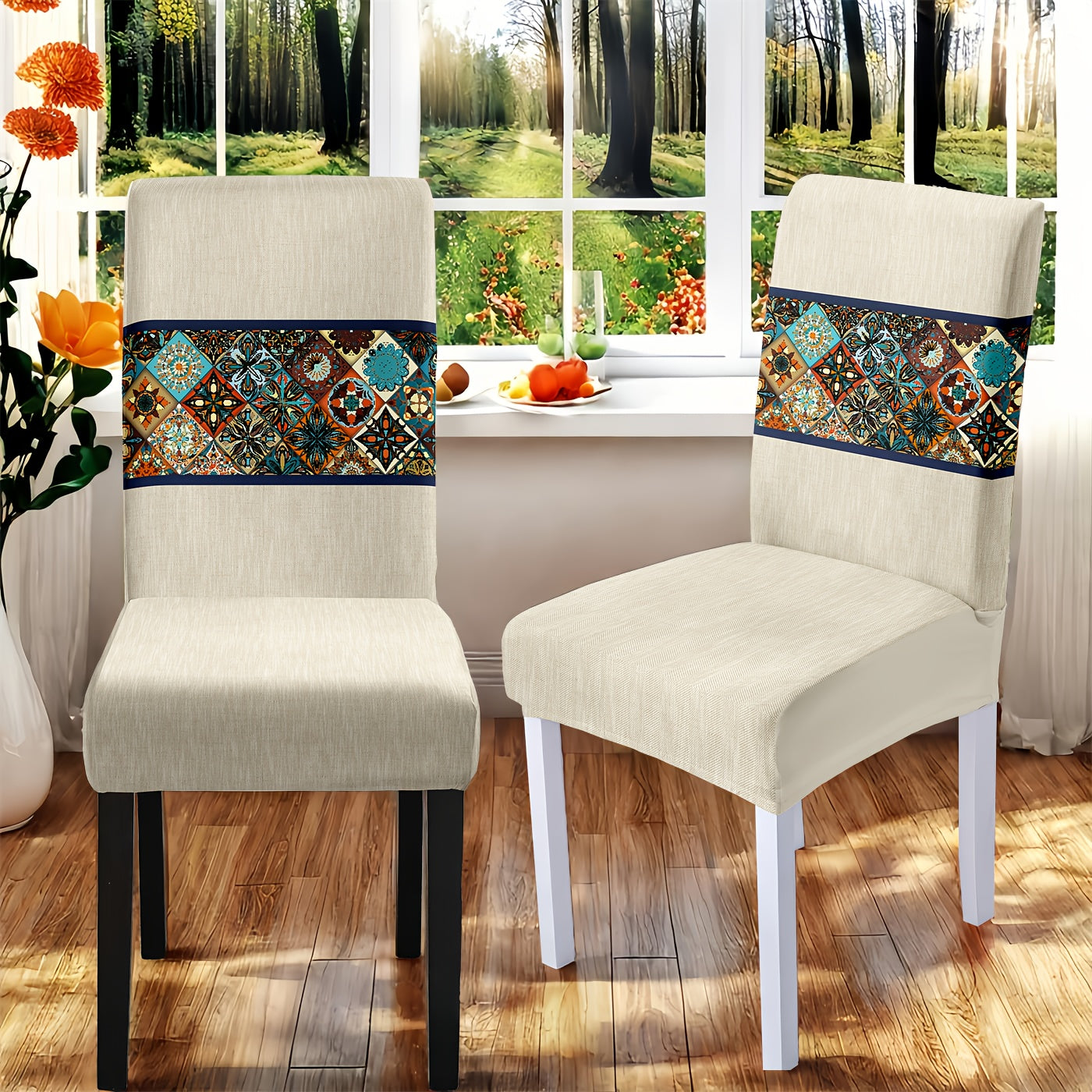 7 pièces Superbe ensemble de nappe rectangulaire + housse de chaise