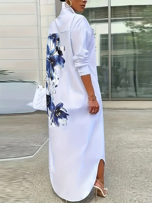 Une robe chemise décontractée à imprimé floral pour femme - Topdecheztop.fr