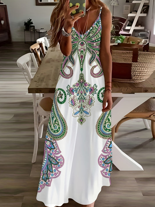 Robe camisole  imprimé floral et col en V, robe décontractée sans manches - Topdecheztop.fr