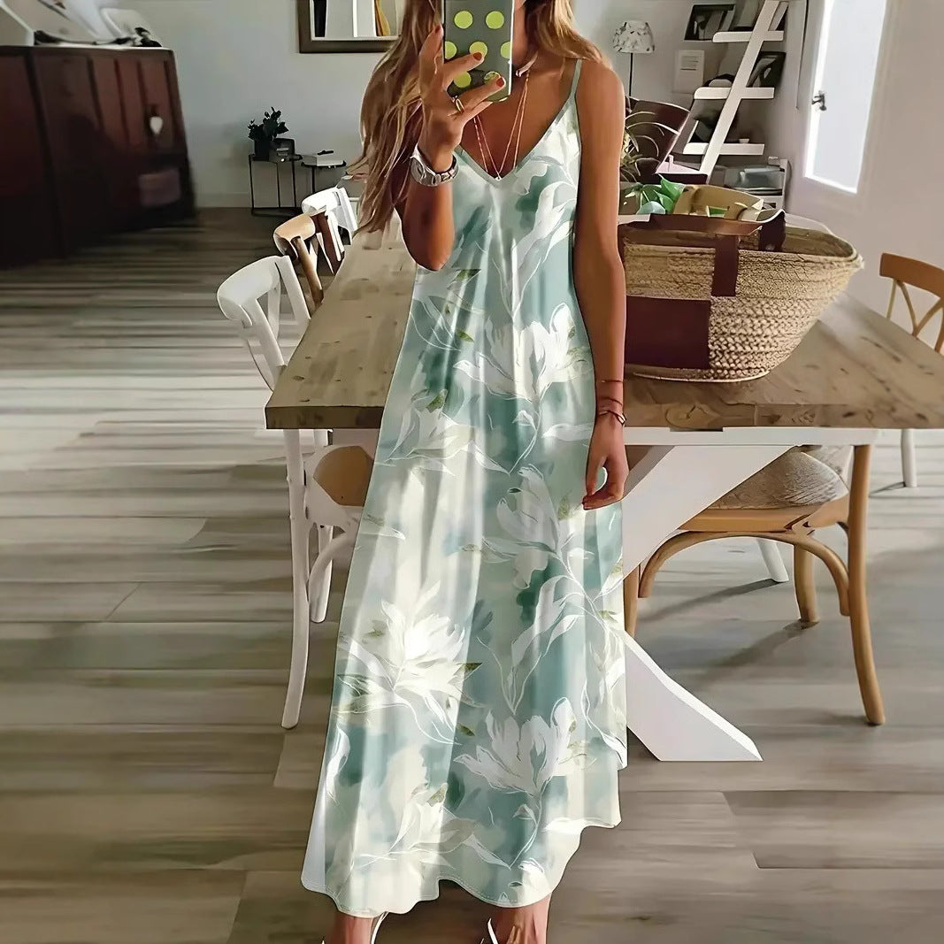 Robe longue sans manches pour femme, imprimée