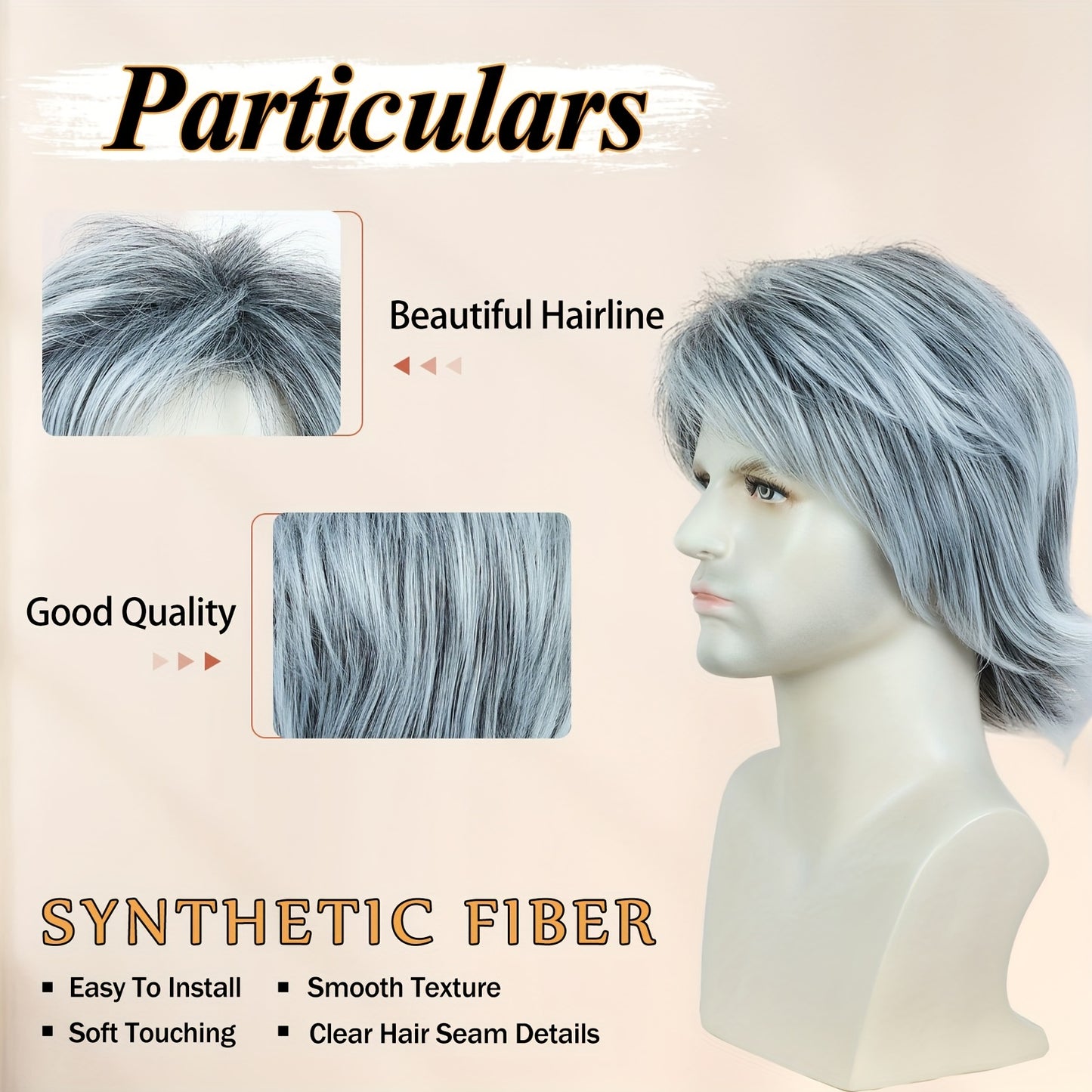 Perruque courte ondulée grise pour homme