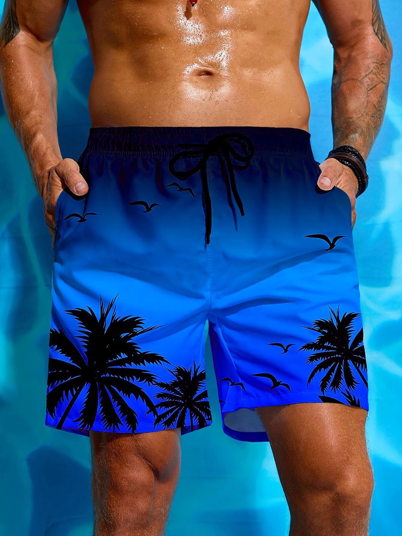 Short de plage pour homme à imprimé palmier 3D