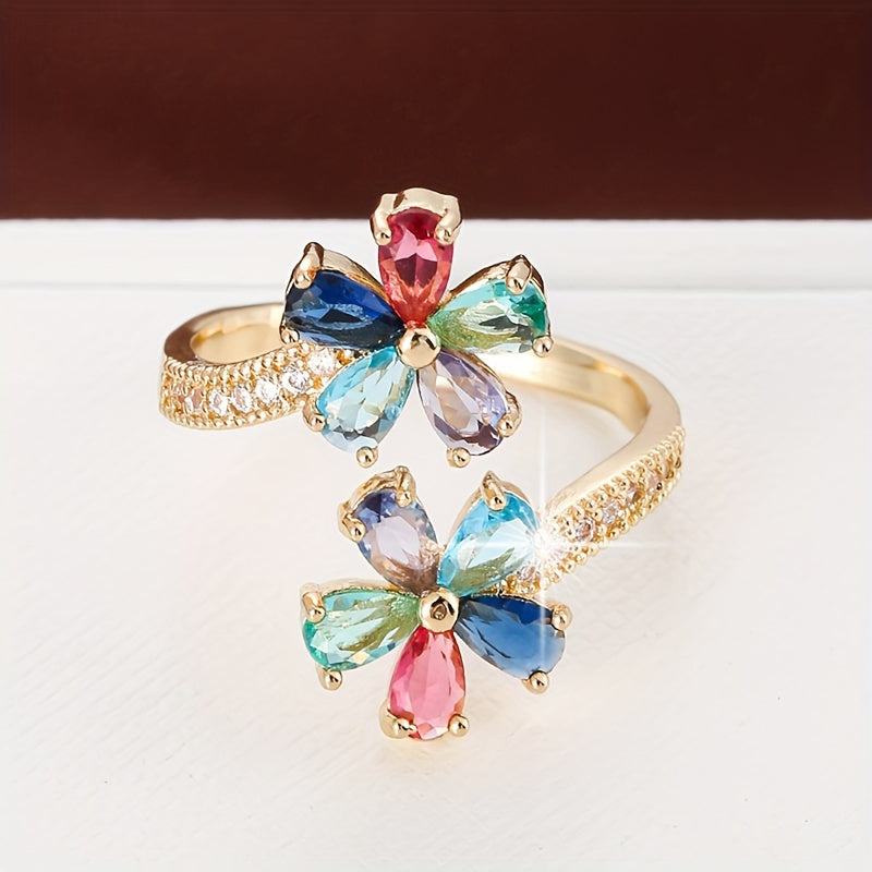 Bague en cuivre avec placage blanc K et zircon synthétique.