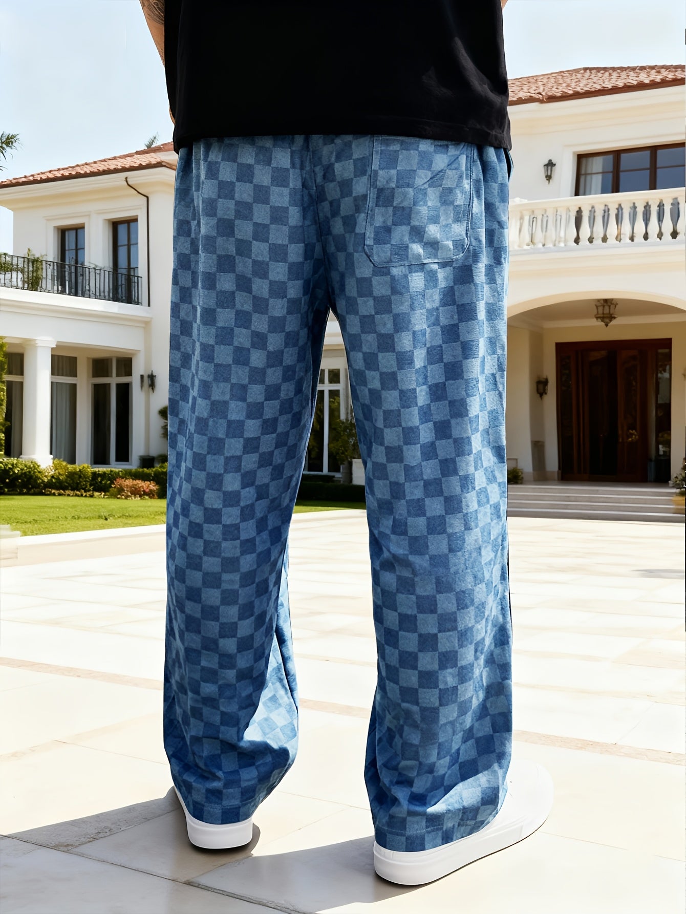 Pantalon à carreaux pour homme, coupe droite décontractée