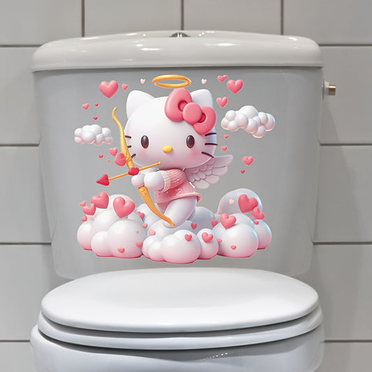 1pc Sanrio Hello Kitty Valentine's Day Toilet Sticker - Waterproof Self-Adhesive Bathroom Decal with Love Hearts & Arrows, Cute Cartoon Design for Home Decor - Topdecheztop.fr