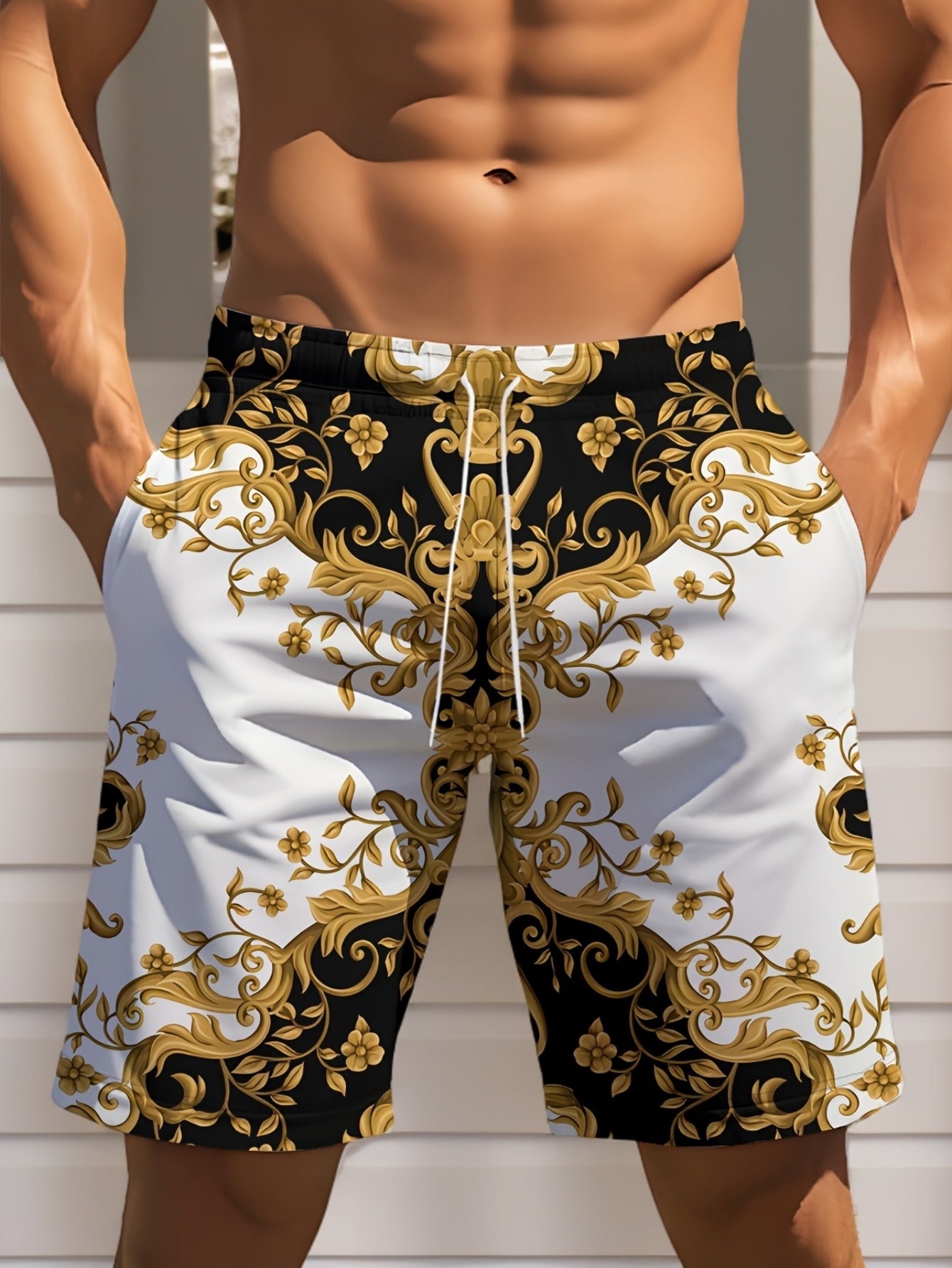 Short homme à cordon de serrage, motif géométrique élégant