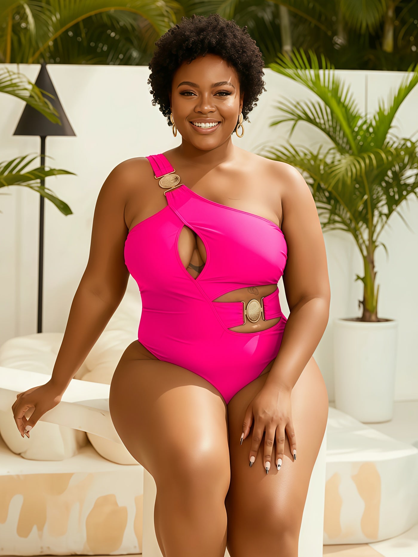 Maillot de bain une pièce noir sexy à une épaule dénudée pour femme