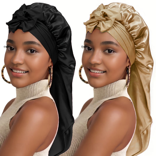 Lot de 2 bonnets de nuit extra longs en satin à nouer
