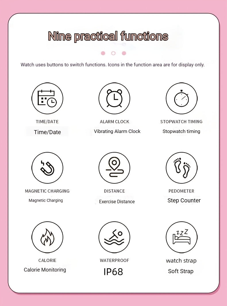 Montre FASSUN silencieuse à vibration avec réveil, compteur de pas, suivi des calories, moniteur de distance et minuteur - Recharge magnétique