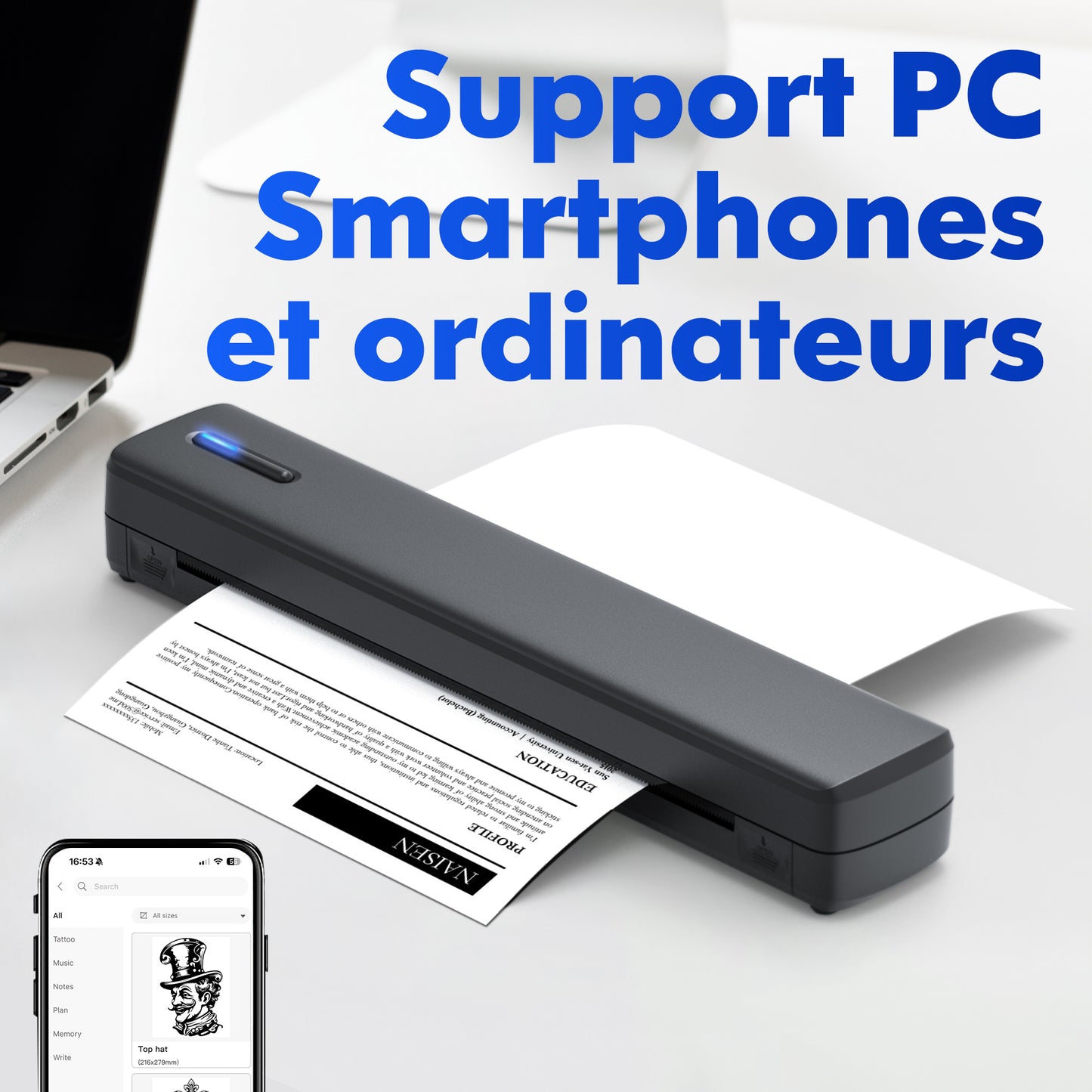 Imprimante thermique portable D810 - Connectivité sans fil et impression USB