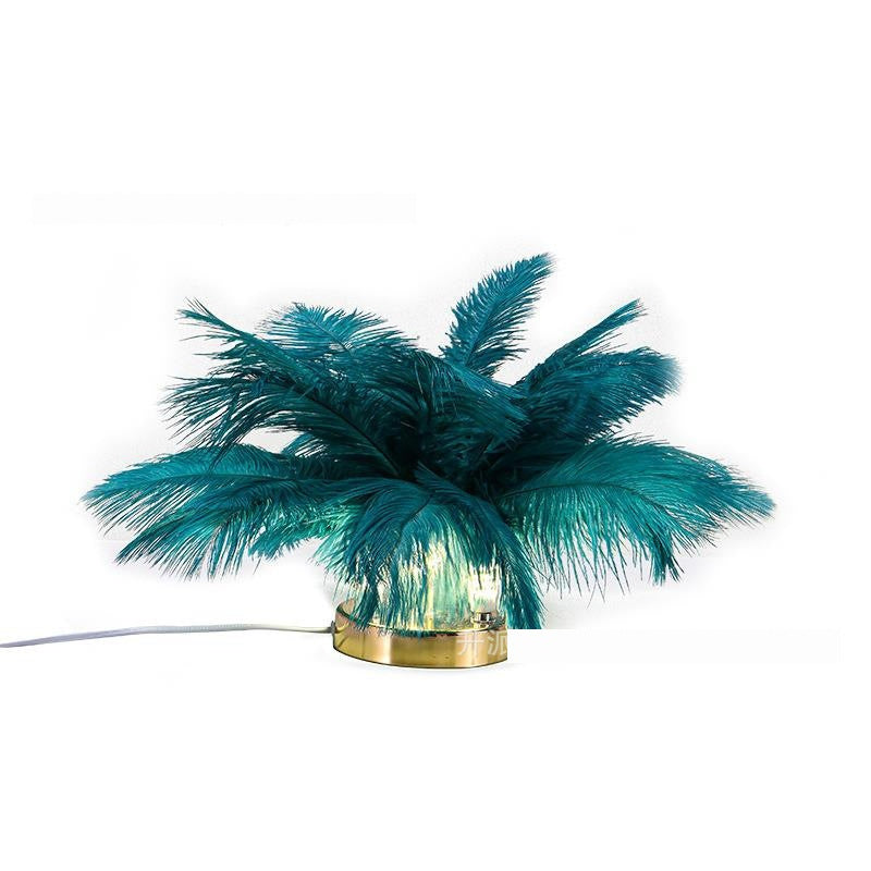 Lampe de table décorative en plumes véritables, douce et tactile