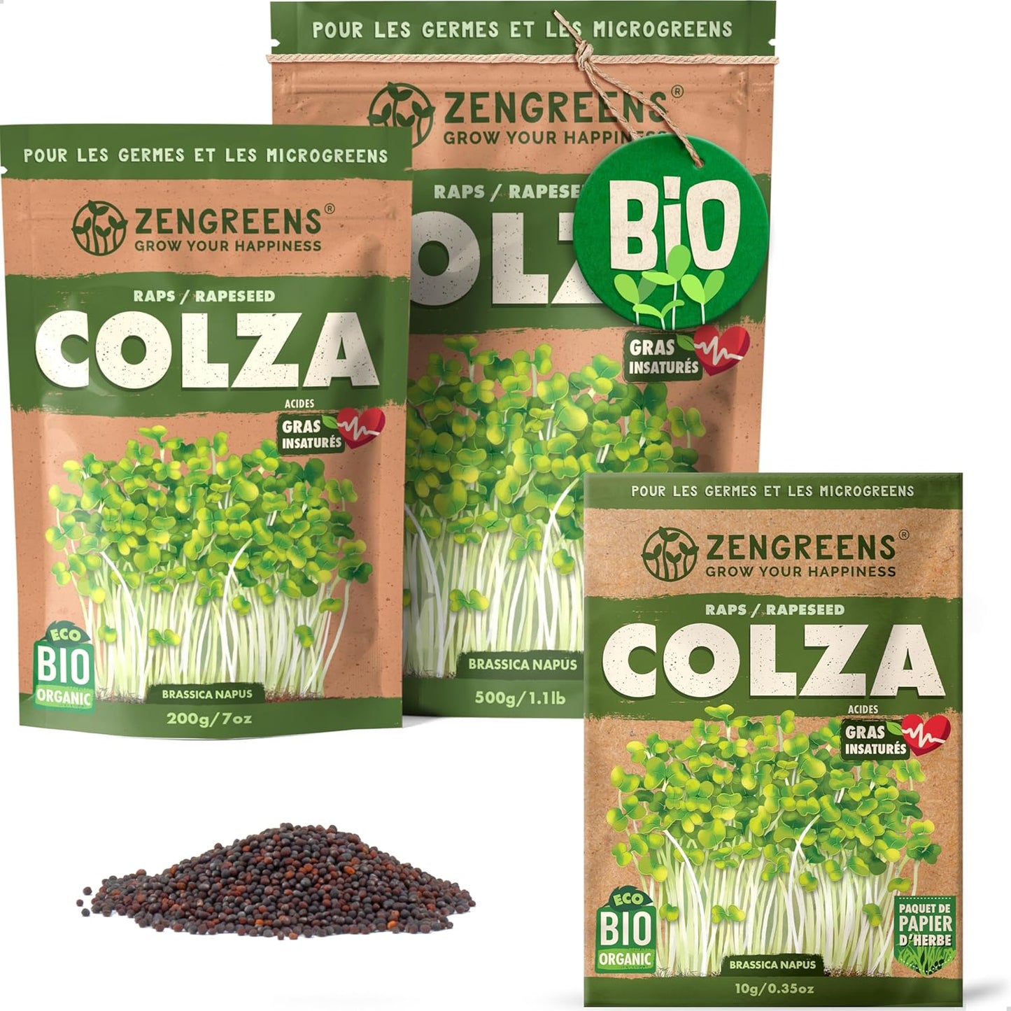 Graines de colza bio - Choisissez entre 10g, 200g et 500g - Graines de colza avec un taux de germination supérieur à 97% - Microgreens