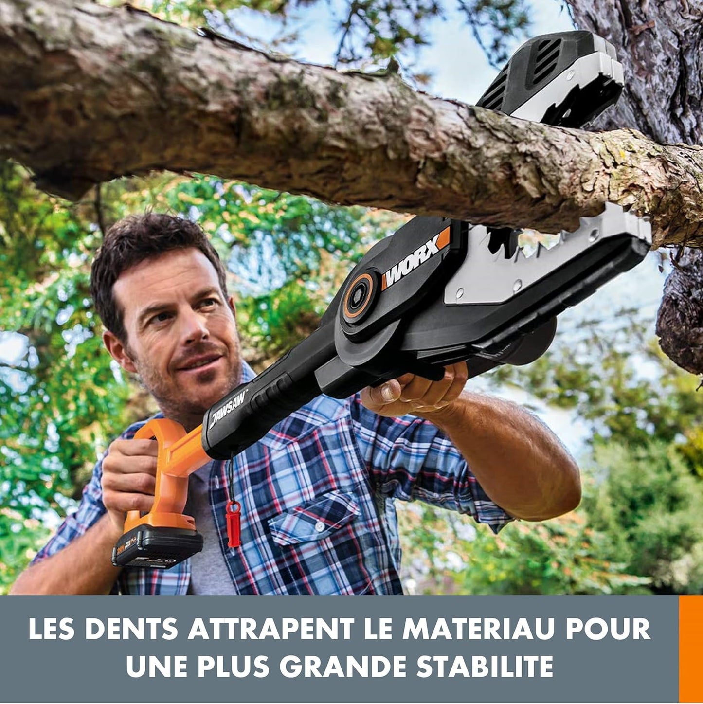 WORX Élagueuse, Tronçonneuse à Chaîne sans Fil 20V WG329E.9, Guide de 15 cm, Tension et Lubrification Automatiques, Assure des Coupes en toute Sécurité au Sol, Livrée sans batterie ni chargeur