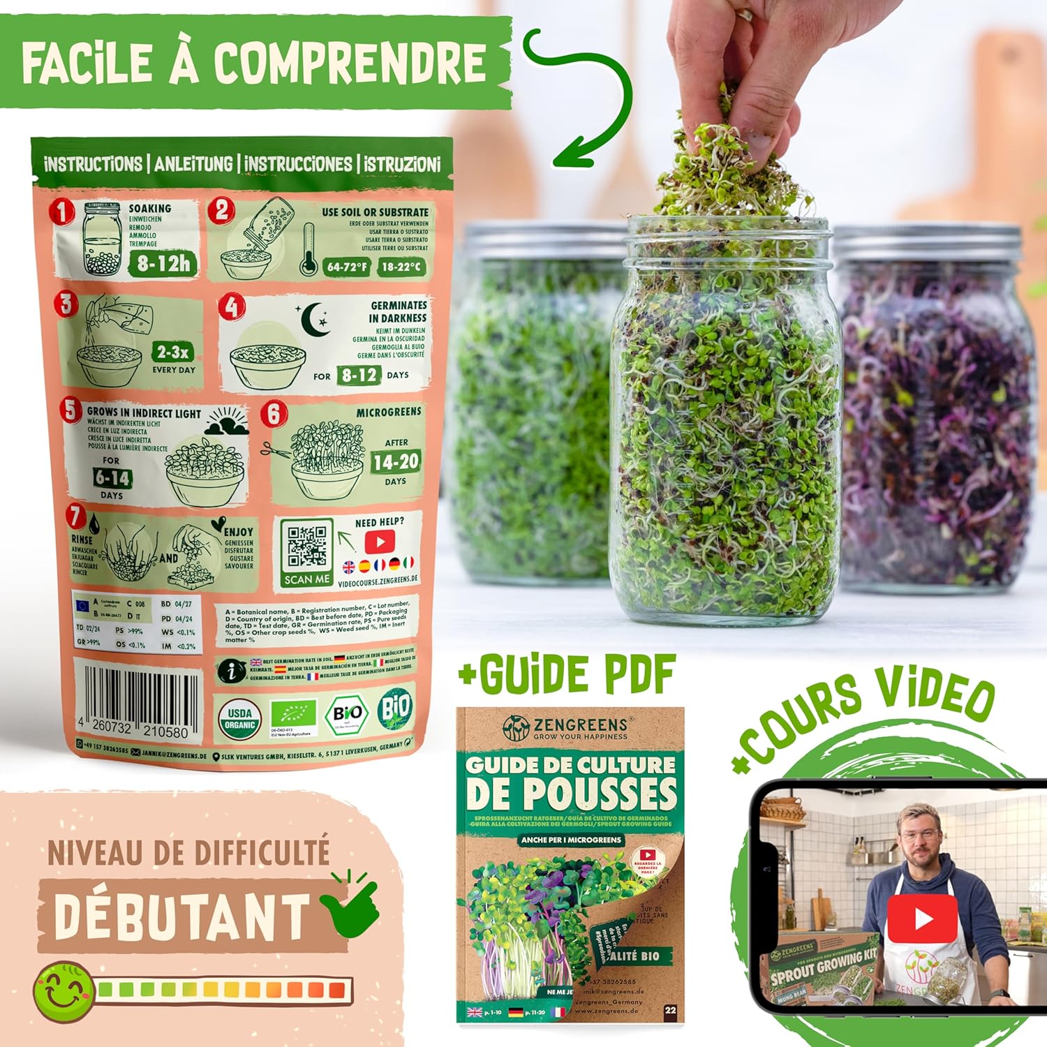 Graines de colza bio - Choisissez entre 10g, 200g et 500g - Graines de colza avec un taux de germination supérieur à 97% - Microgreens