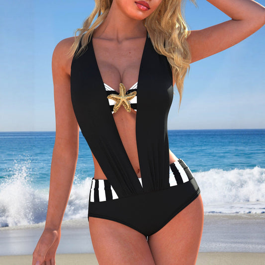 Nouveau maillot de bain une pièce pour femme, couleur unie