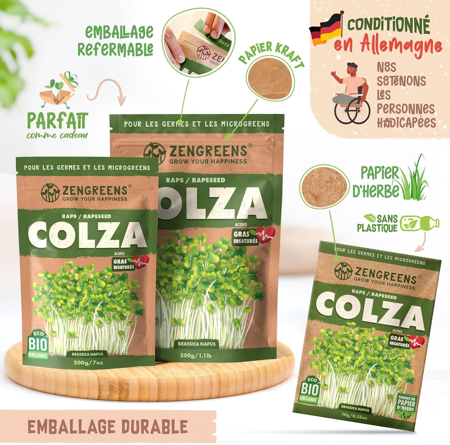 Graines de colza bio - Choisissez entre 10g, 200g et 500g - Graines de colza avec un taux de germination supérieur à 97% - Microgreens