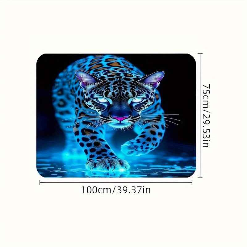 1pc, Animal Theme Blue Cheetah Pattern Printed Polyester Fiber Car Trunk Mat- Dustproof, Durable, Car Cargo Mat, Trunk Mat