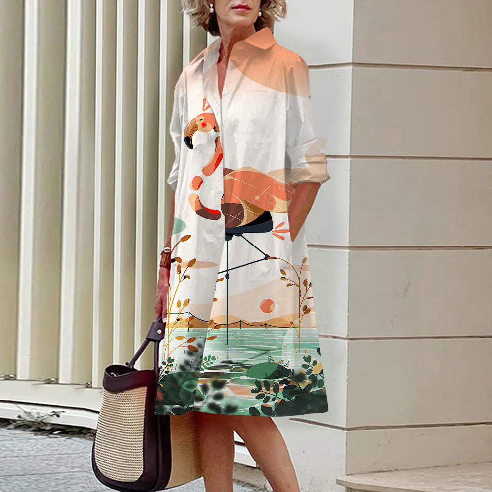 Robe-chemise ample et décontractée pour femme, imprimée numériquement en 3D