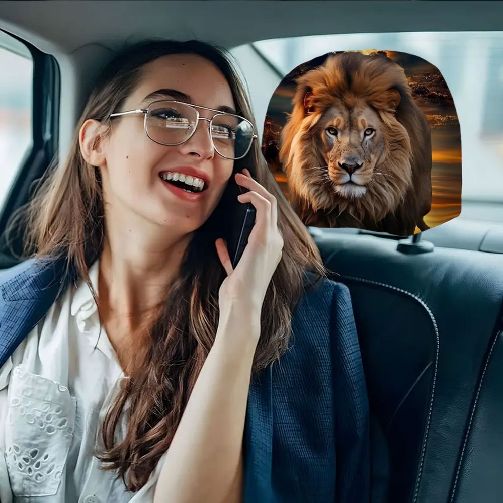 Ensemble de 2 housses d'appuie-tête de voiture à motif lion, élastiques