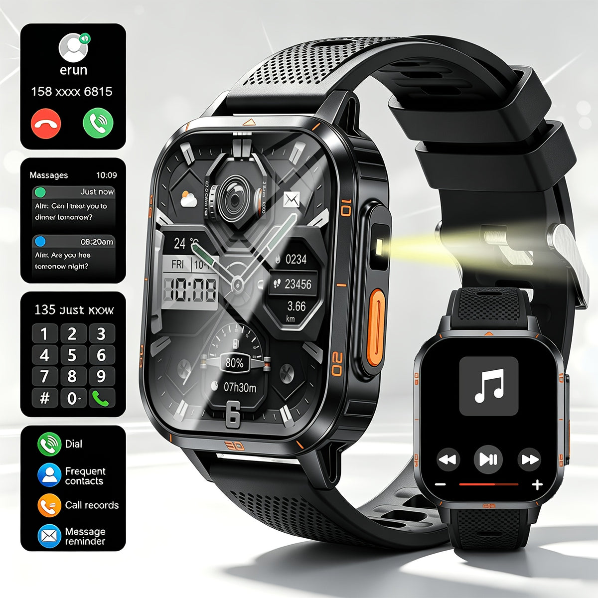 Nouvelle montre connectée multifonctionnelle, une montre connectée de sport en plein air pour hommes et femmes, prend en charge les appels sans fil/notifications de messages texte, se connecte aux téléphones iPhone/Android, et dispose d'un suivi de la condition physique, d'un contrôle de la musique