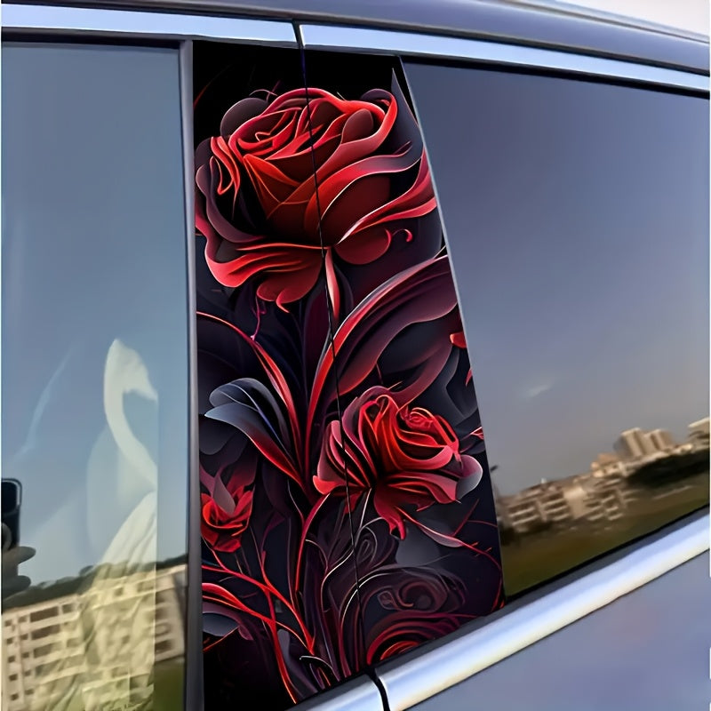Lot de 2 autocollants roses rouges éclatantes pour voiture - Vinyle durable