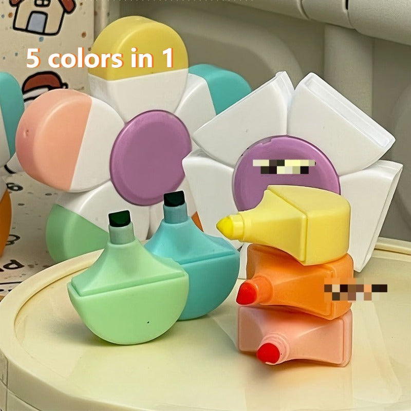 Surligneurs créatifs en forme de fleur, 5 couleurs en 1, stylo à dessin pour le journaling, la décoration