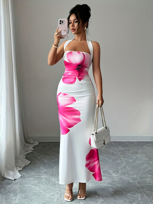 Robe d'été sans manches à imprimé floral, coupe cintrée